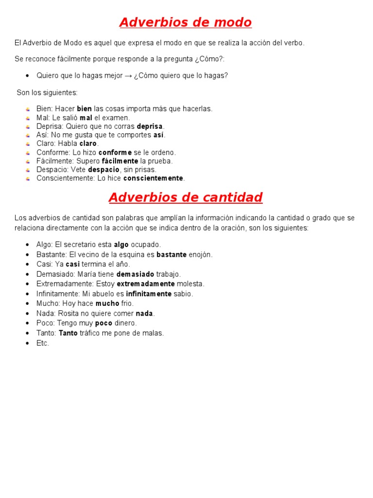 Adverbios de Cantidad | PDF | Relaciones personales, crianza y ...