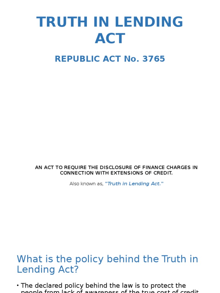 Truth in Lending Act PDF Credit (Finance) Truth In Lending Act