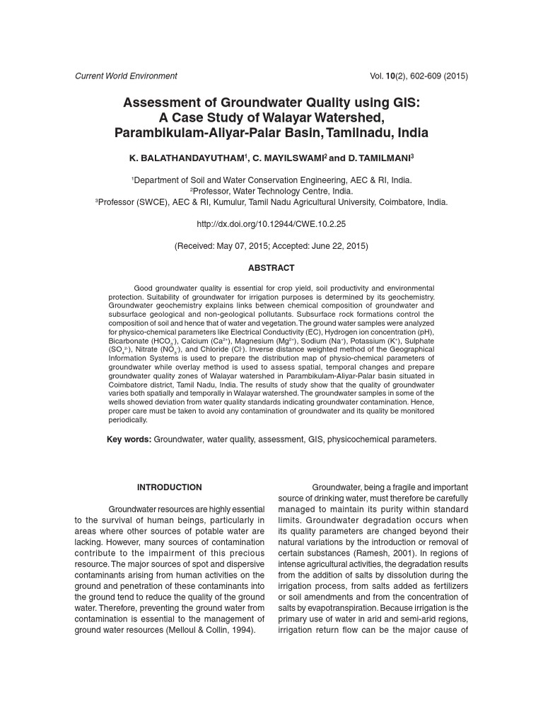 Groundwater Quality Assessment in Tamil Nadu | PDF | Magnesium ...