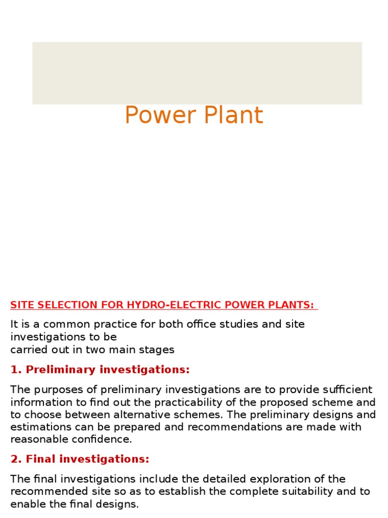 Hydro Power Plant Site Selection Guide | PDF | Dam | Hydroelectricity