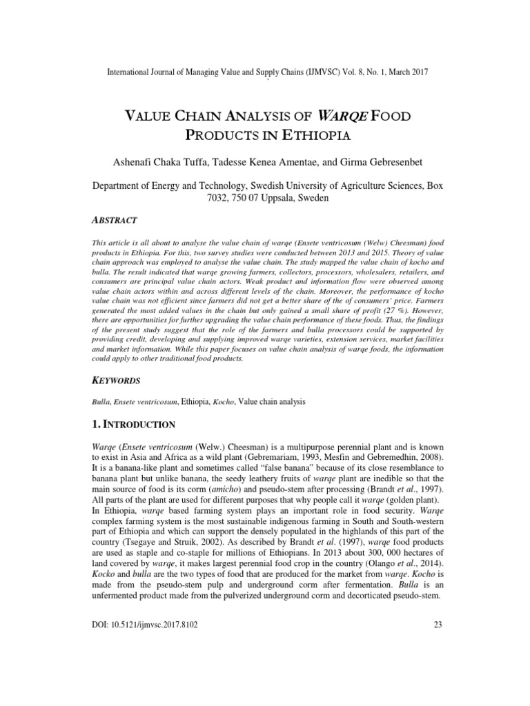 Value Chain Analysis of Warqe Foods in Ethiopia | PDF | Value Chain ...