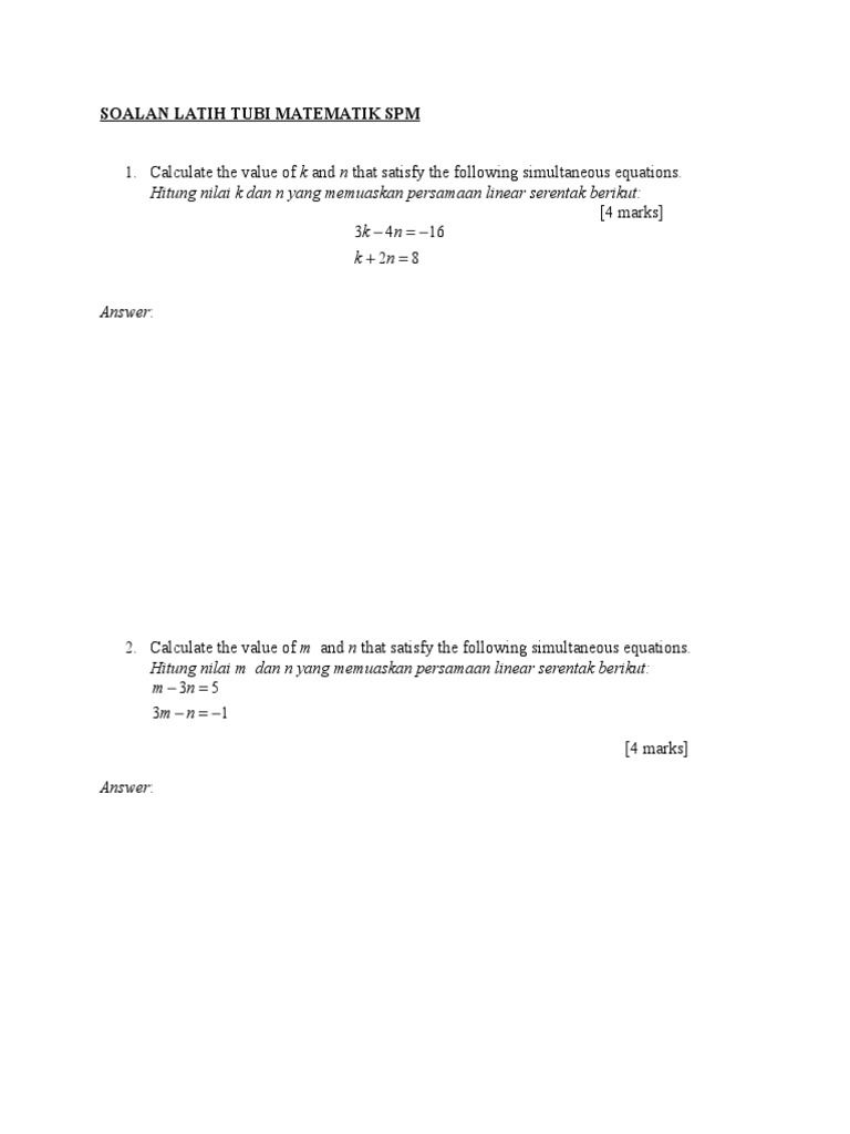 Soalan Matematik Tingkatan 2 Ungkapan Algebra - Terengganu x