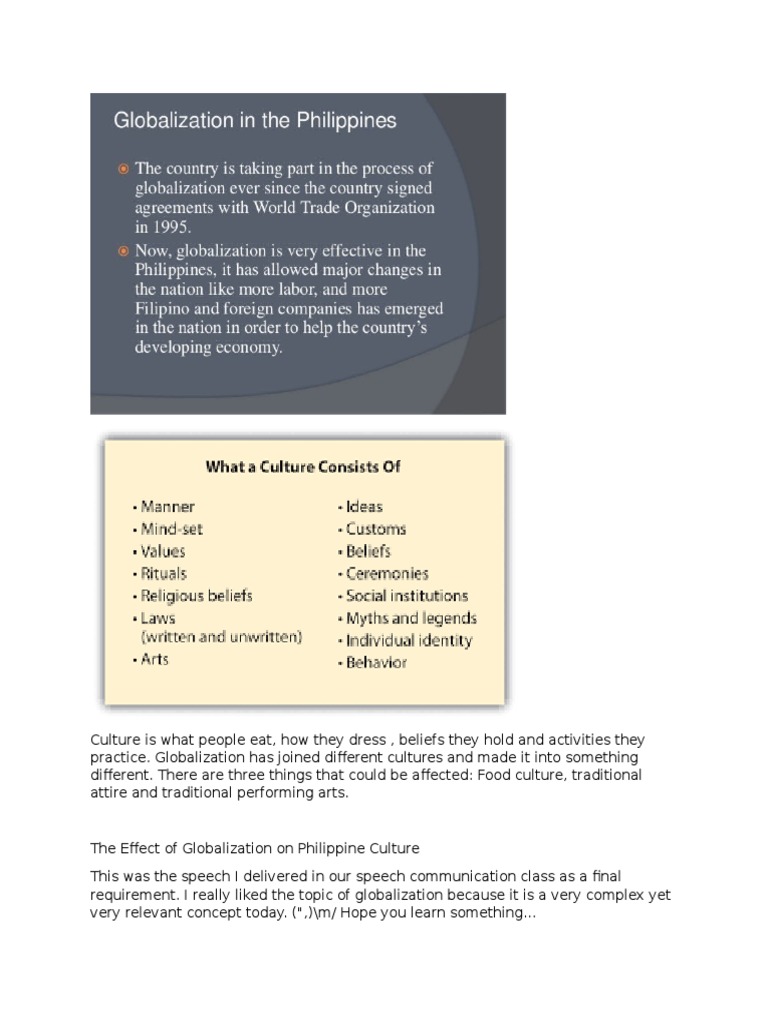 The Effect of Globalization On Philippine Culture PDF Globalization