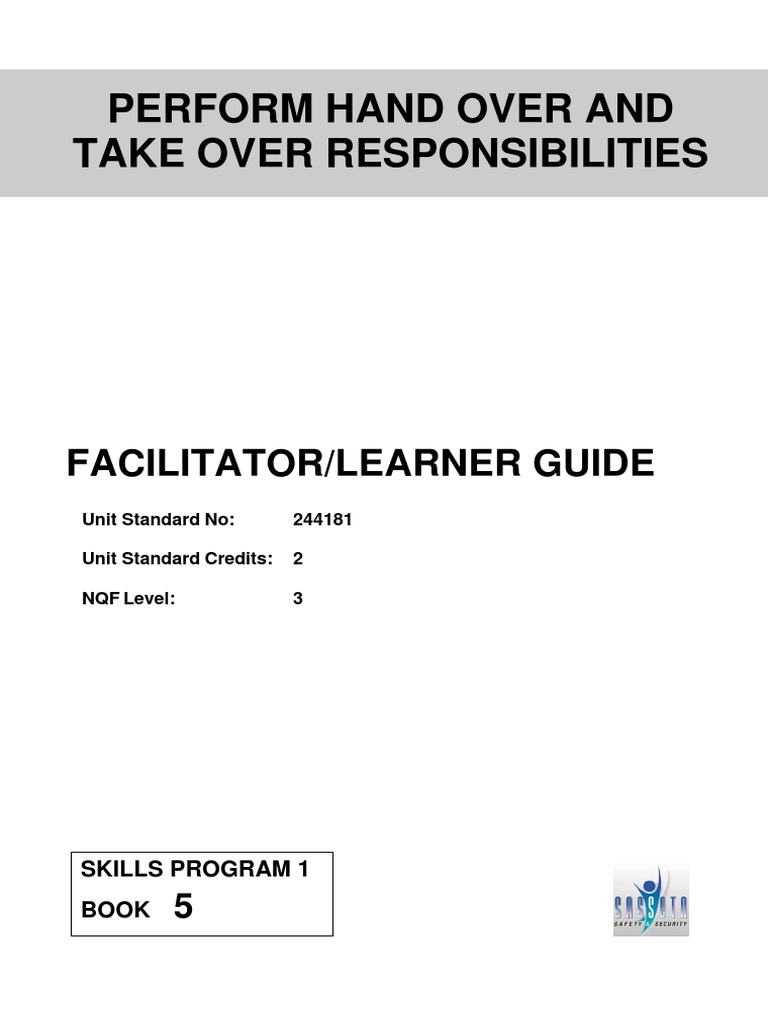 Perform Hand Over and Take Over Responsibilities Facilitator/Learner Guide PDF Security