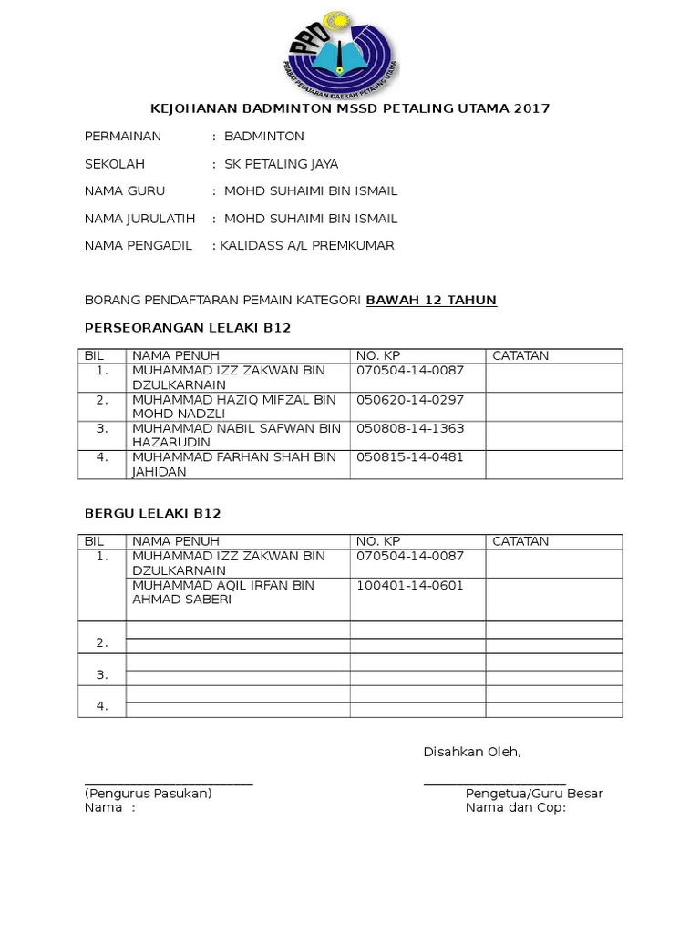 Kejohanan Badminton Mssd Petaling Utama 2017