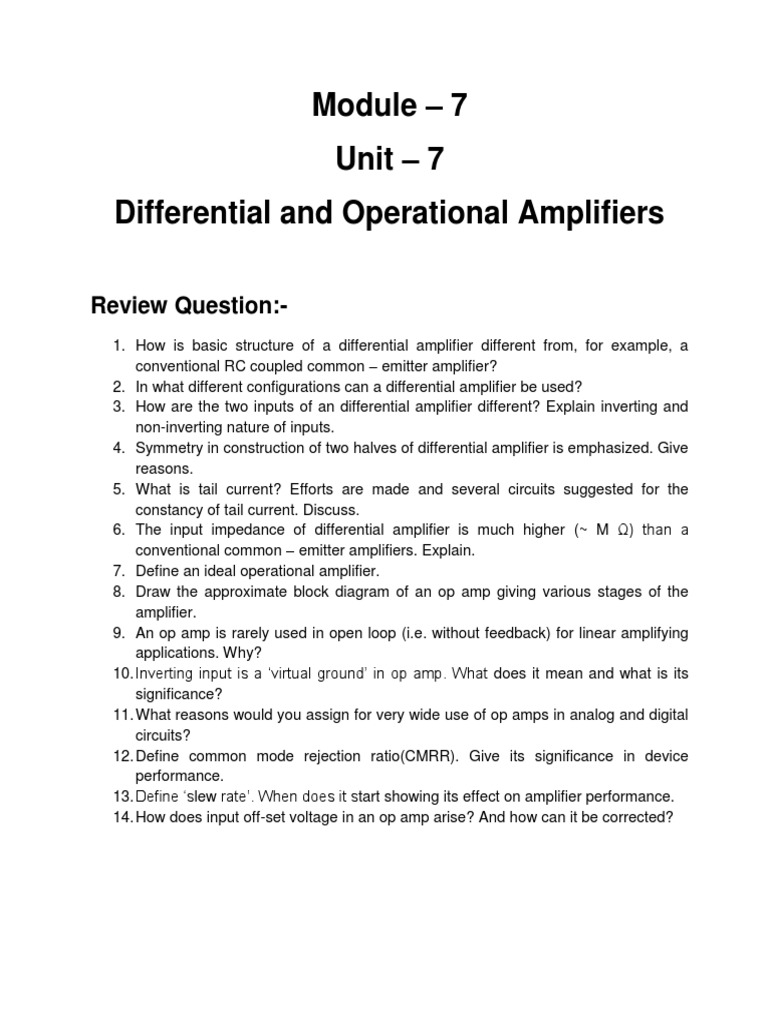 Differential Amplifier Numericals PDF PDF