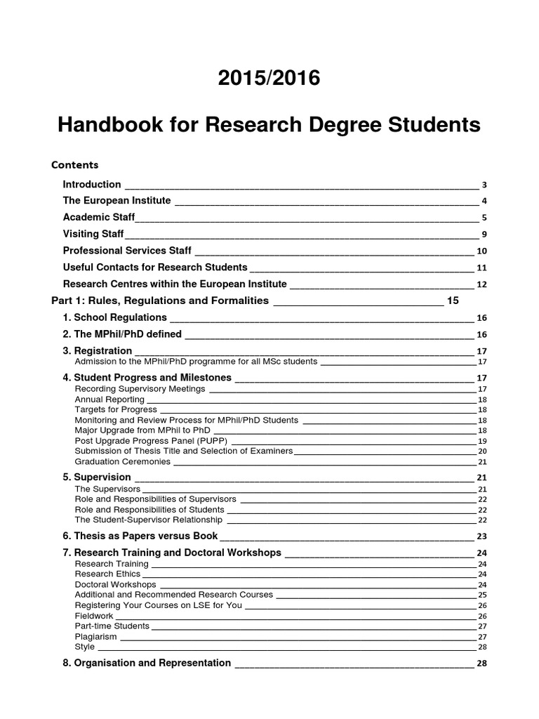 Research Degree Handbook 2015/2016 | PDF | Doctor Of Philosophy ...