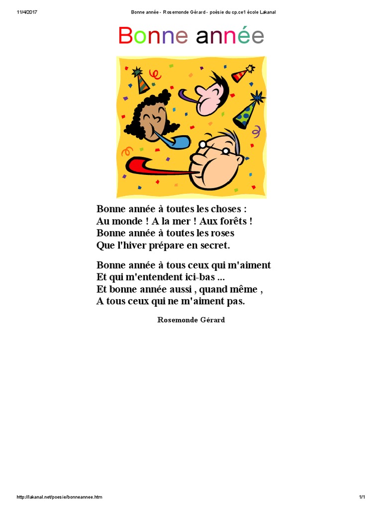 Bonne Annee Rosemonde Gerard Poesie Du Cp Pdf Pdf
