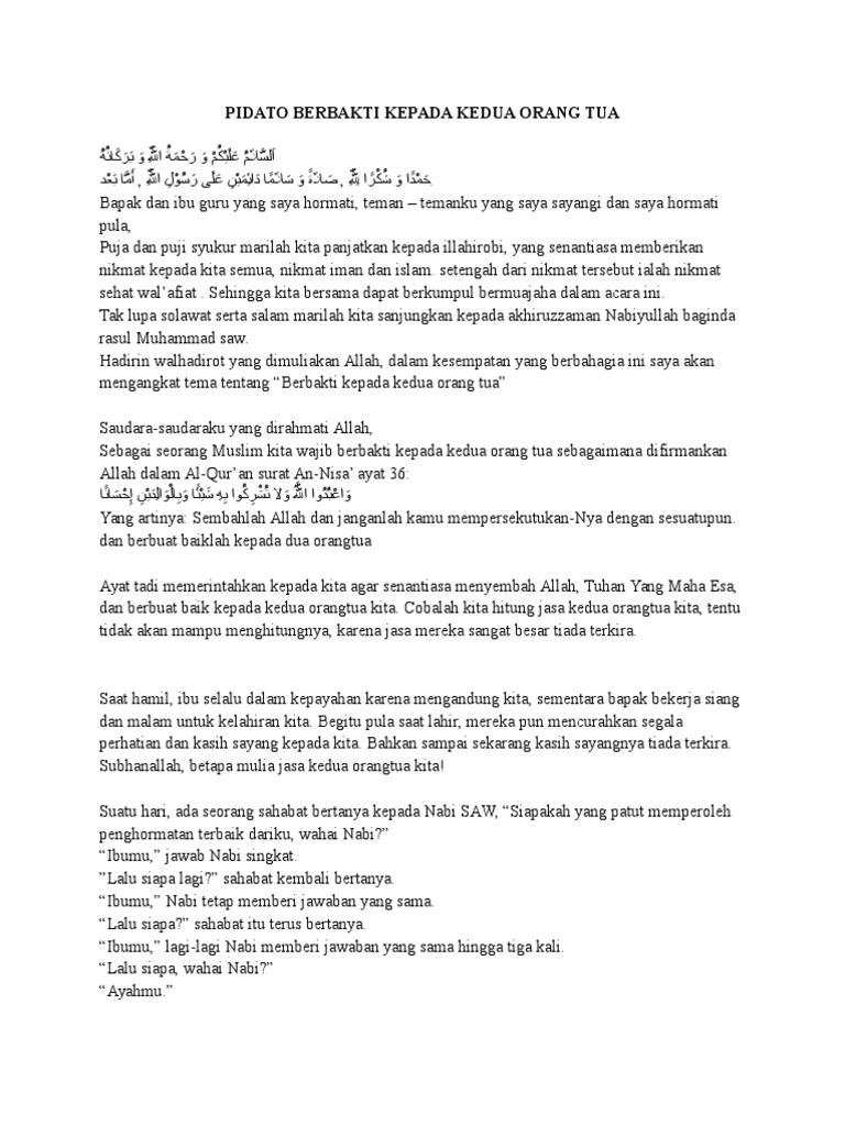 Pidato Berbakti Kepada Kedua Orang Tua Uploaded By Rudispara Baru