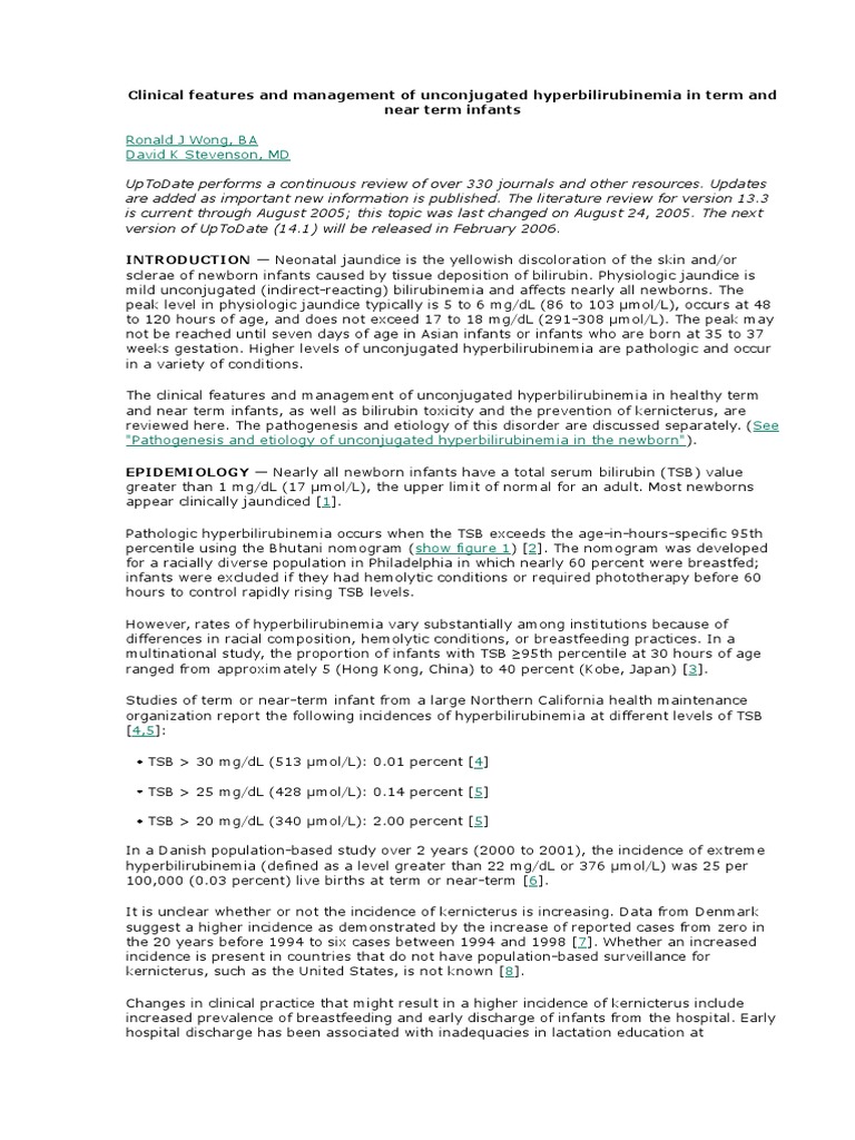 Clinical Features and Management of Unconjugated Hyperbilirubinemia in