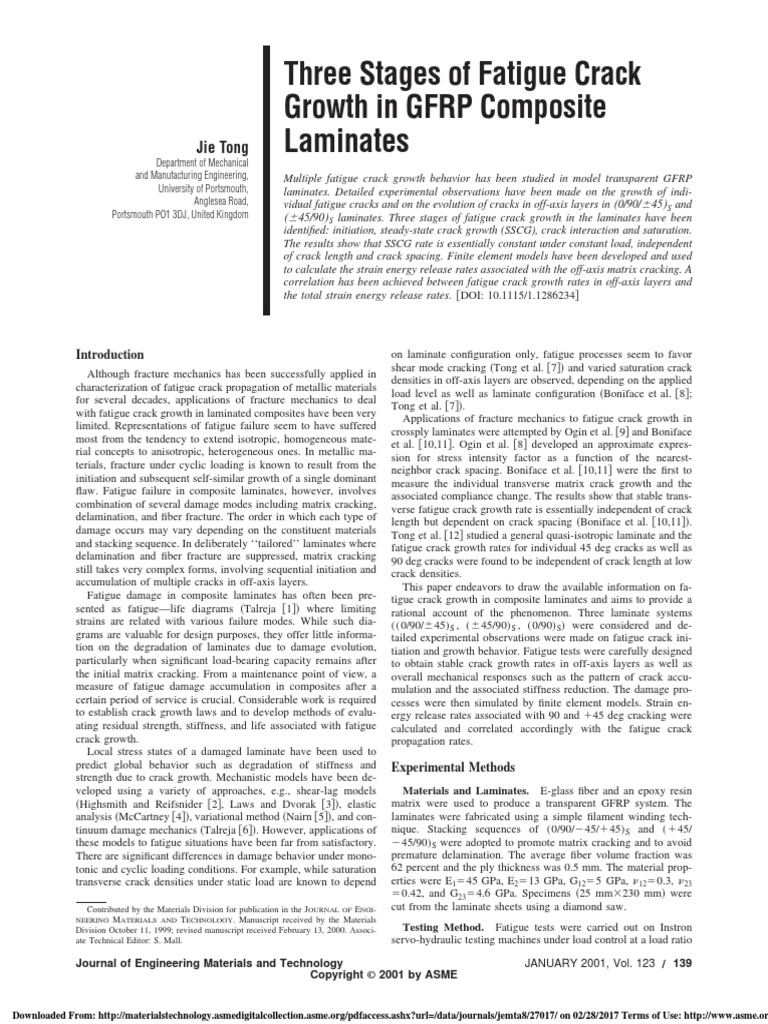 Three Stages of Fatigue Crack Growth in GFRP Composite Laminates | PDF ...