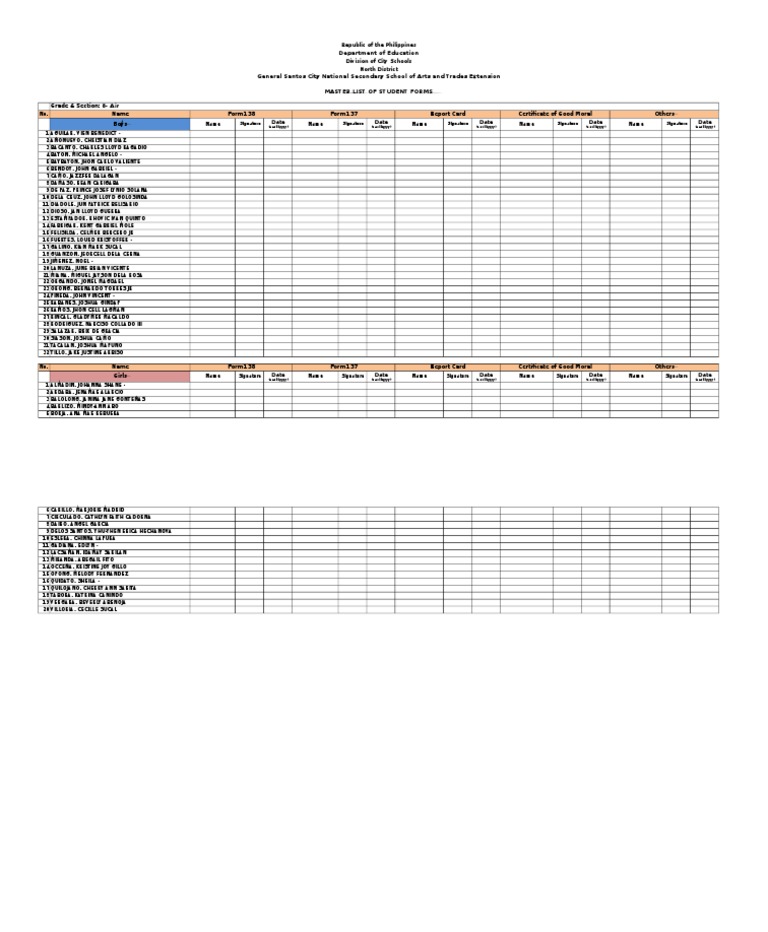Student Forms Master List | PDF