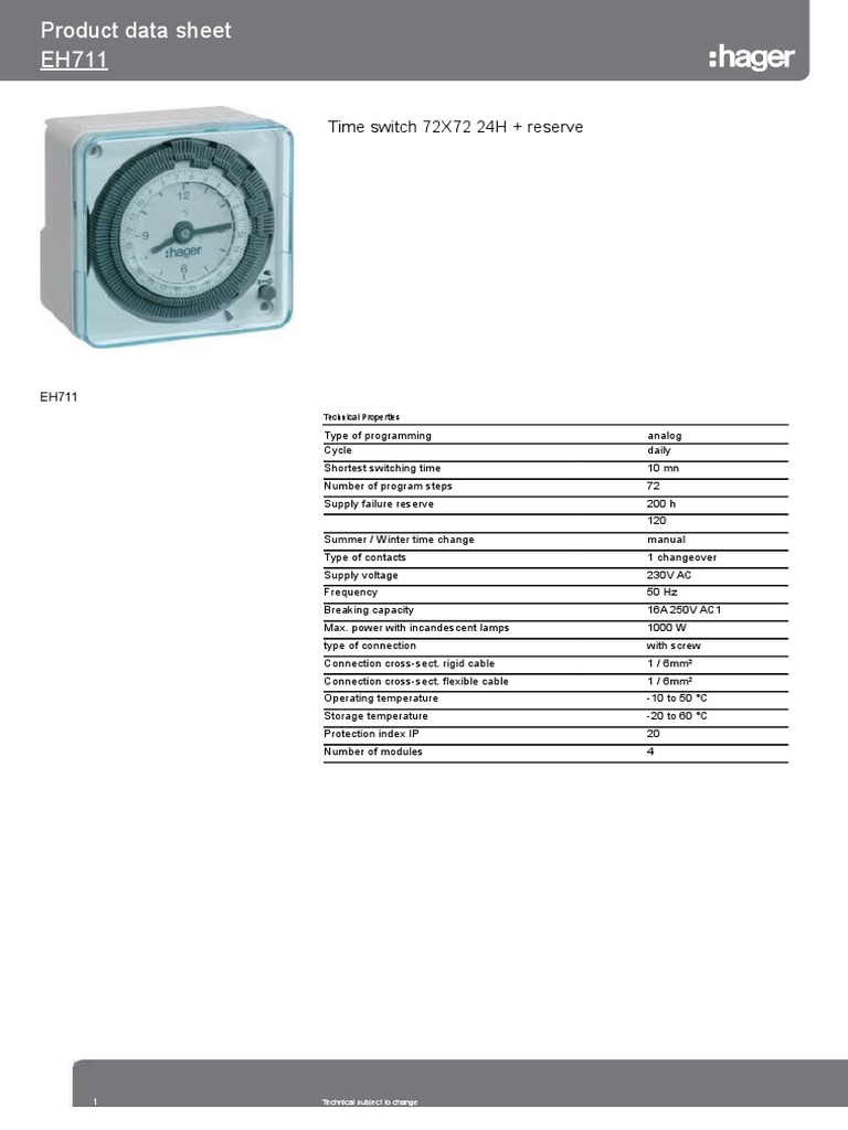Spefikasi Analogue Timer EH711 | PDF