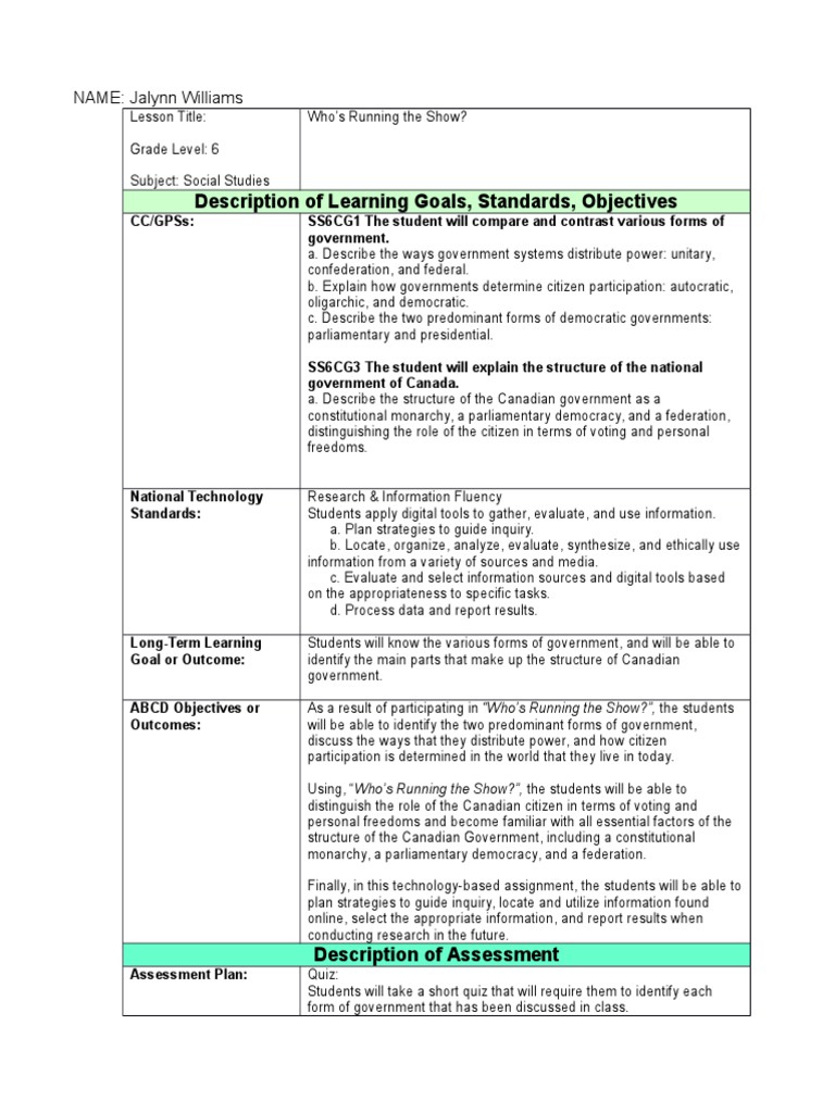 Lesson Plan Ss PDF Forms Of Government Democracy