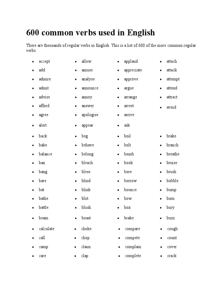 Regular Verbs: A Big List of Regular Verbs in English - ESL Grammar