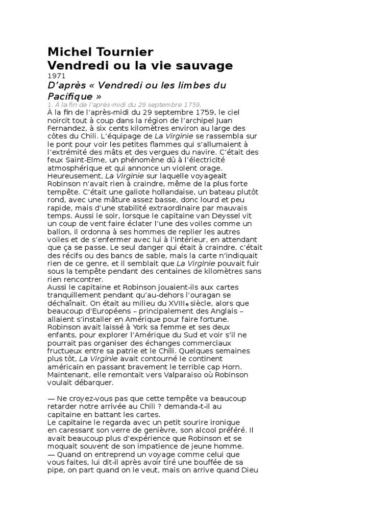 Vendredi Ou La Vie Sauvage Analyse 5ème Pdf