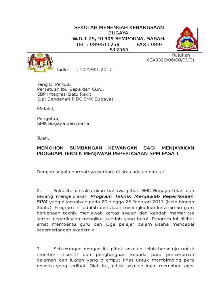 Surat Memohon Bantuan Kewangan Daripada Pibg Pdf