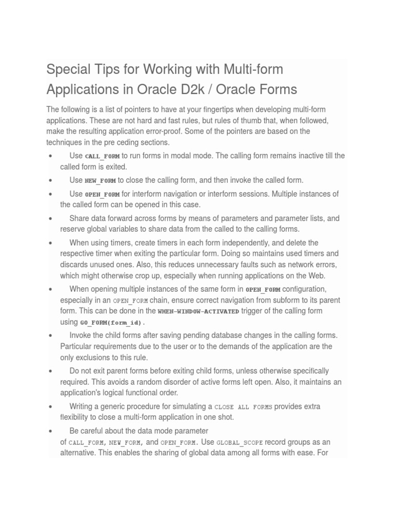 Tips for Multi-Form Apps in Oracle D2k | PDF
