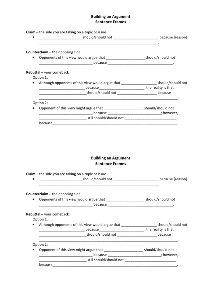 Argument Sentence Frames | PDF