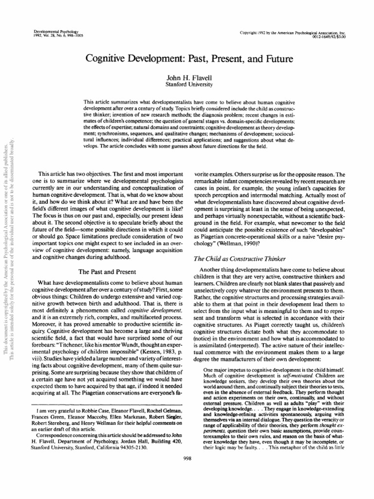 Cognitive Development - Past, Present, and Future | Download Free PDF ...