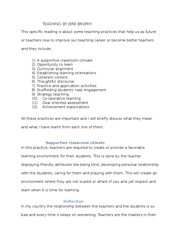Effective Teaching Practices by Jere Brophy | PDF | Educational ...