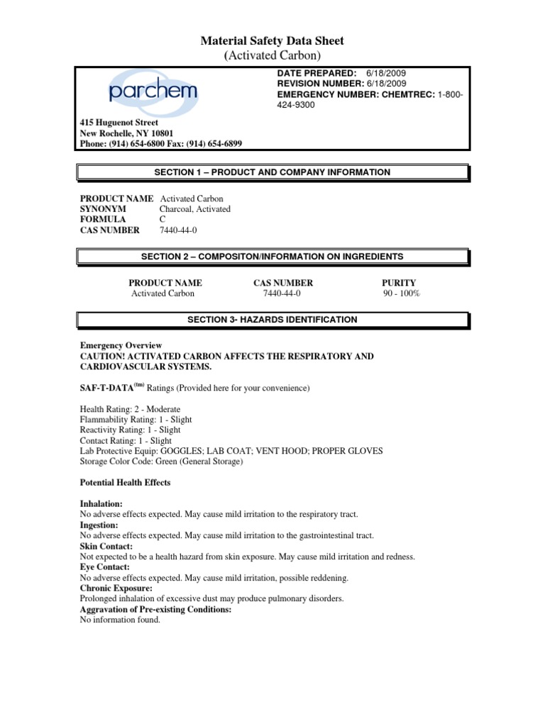 Activated Carbon Safety Data Sheet | PDF | Combustion | Fires