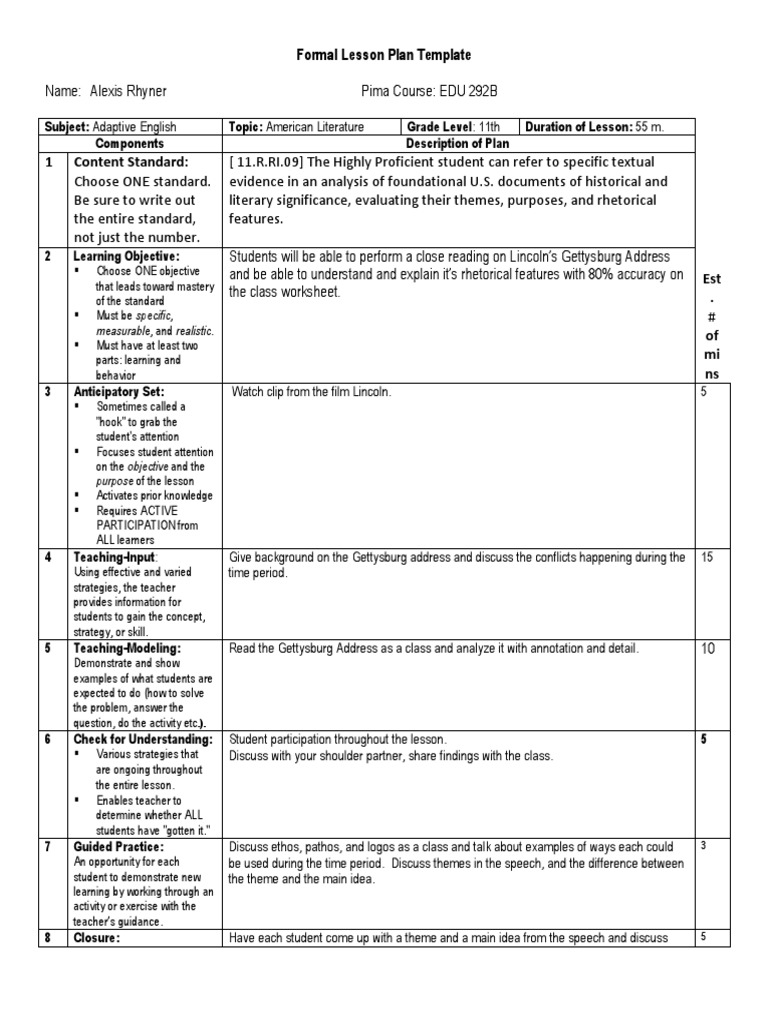Adaptive English Lesson Plan | PDF | Lesson Plan | Educational Assessment