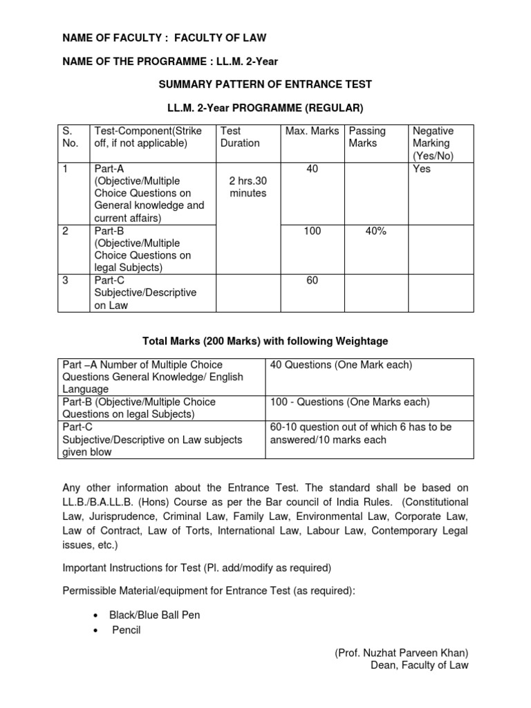 Name of Faculty: Faculty of Law Name of The Programme: Ll.M. 2-Year ...