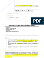 Textual Evidence Sentence Starters: Questions