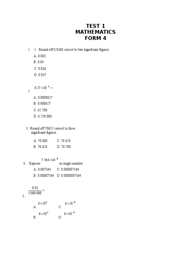 Form 4 Mathematics Test Questions | PDF
