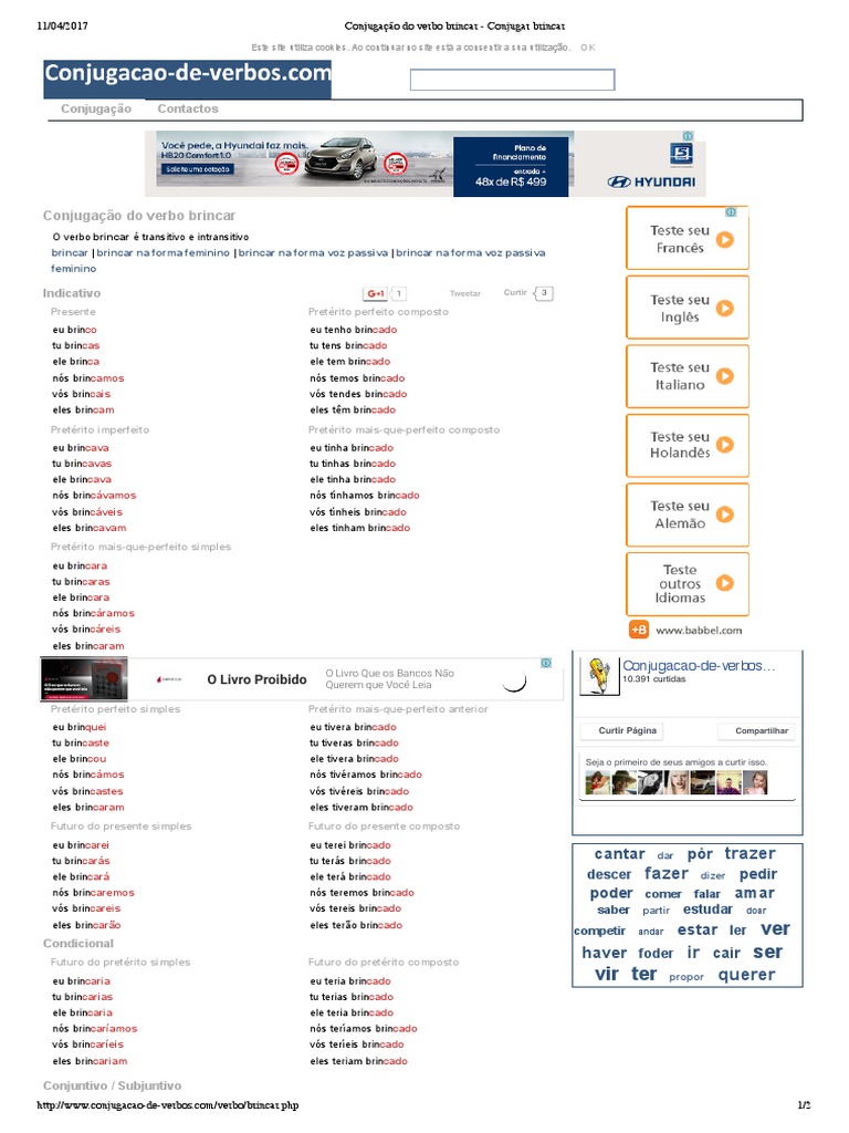 Conjugação Do Verbo Brincar - Conjugar Brincar | PDF | Tempo gramatical ...