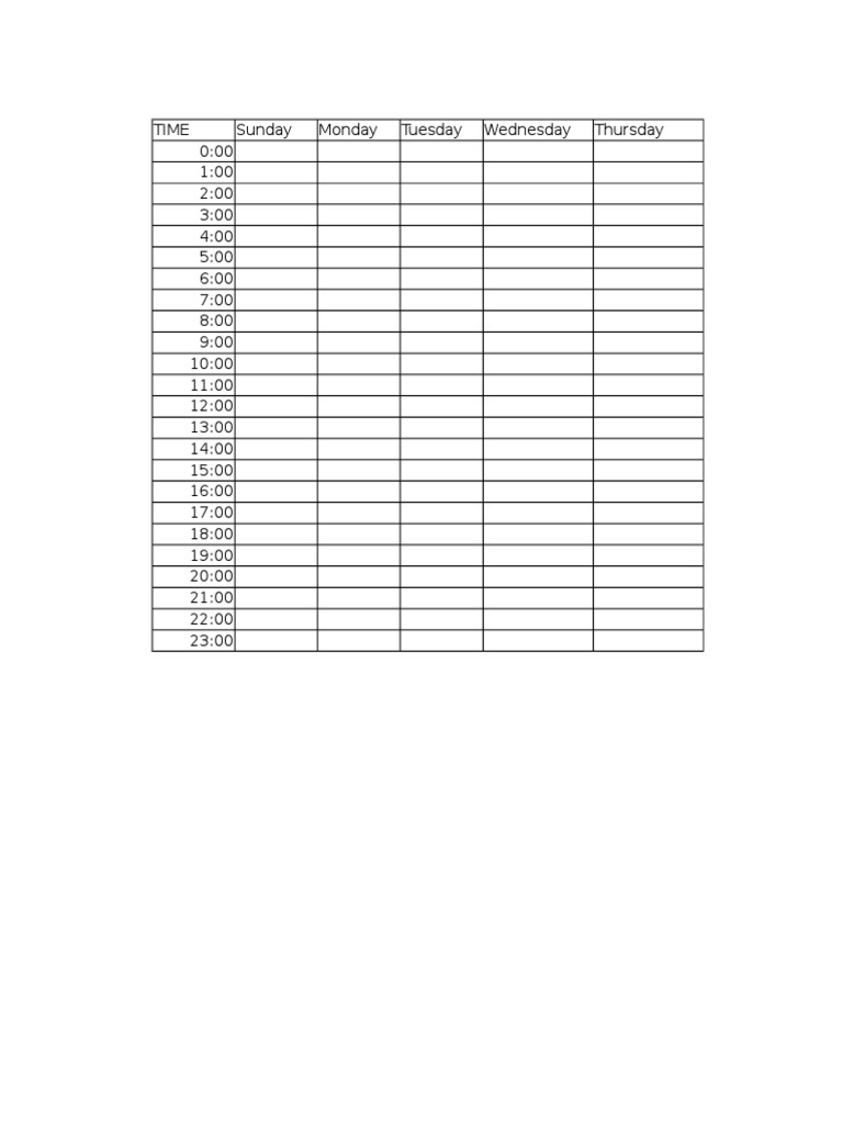 Weekly Hourly Schedule Template | PDF