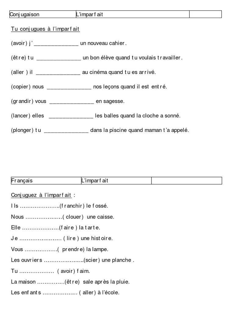 Etre Et Avoir à L'imparfait Exercices Pdf Exercices D'imparfait PDF | PDF | Langues
