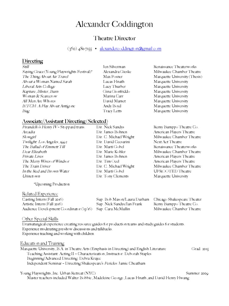 a coddington resume Dramatists - 1591962432