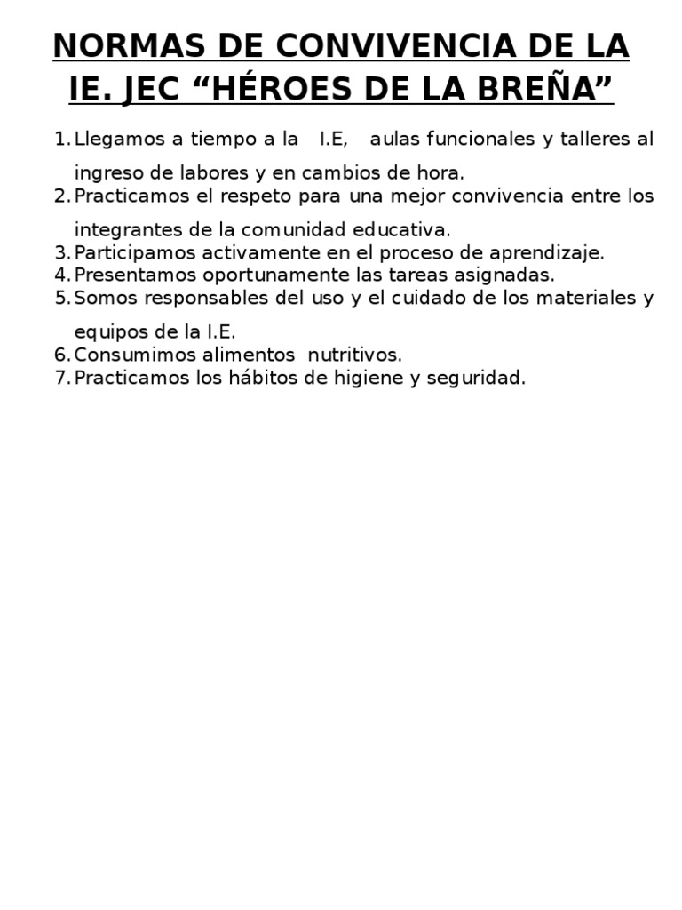 Normas de Convivencia de La Ie | PDF