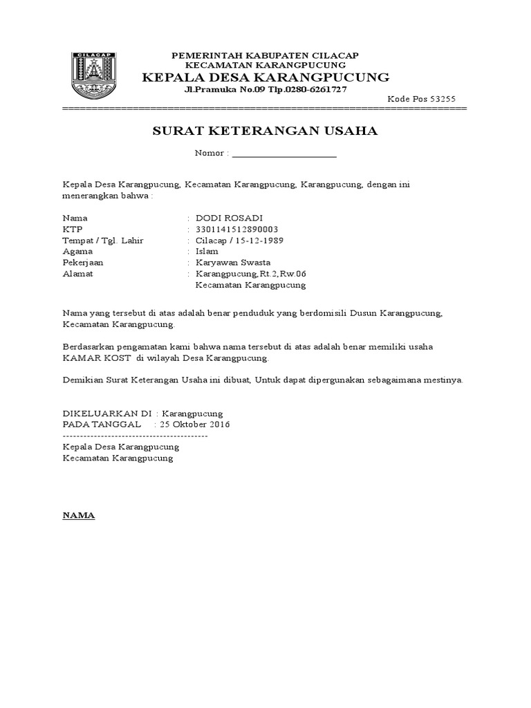 Contoh Surat Izin Usaha Dari Camat - BUKANBLOGSHOP