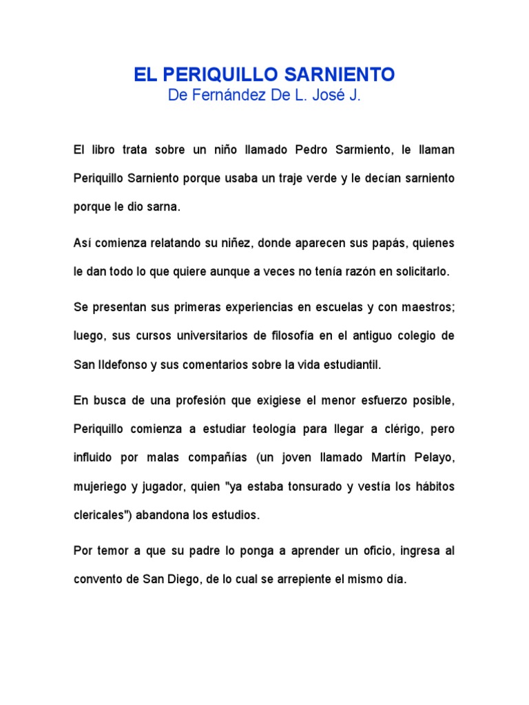 Resumen de El Periquillo Sarniento | PDF