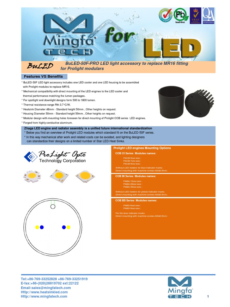 BuLED50FPRO LED Light Accessory To Replace MR16 Fitting For Prolihgt