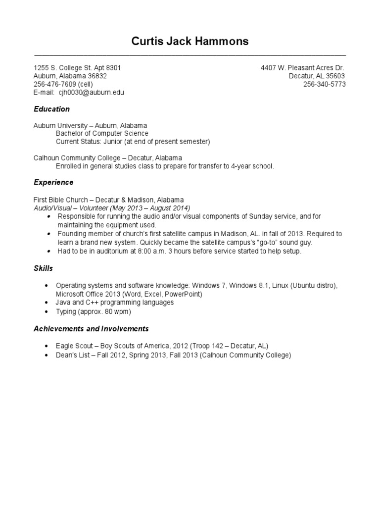 Resume - Curtis Hammons Feb 2015 | PDF