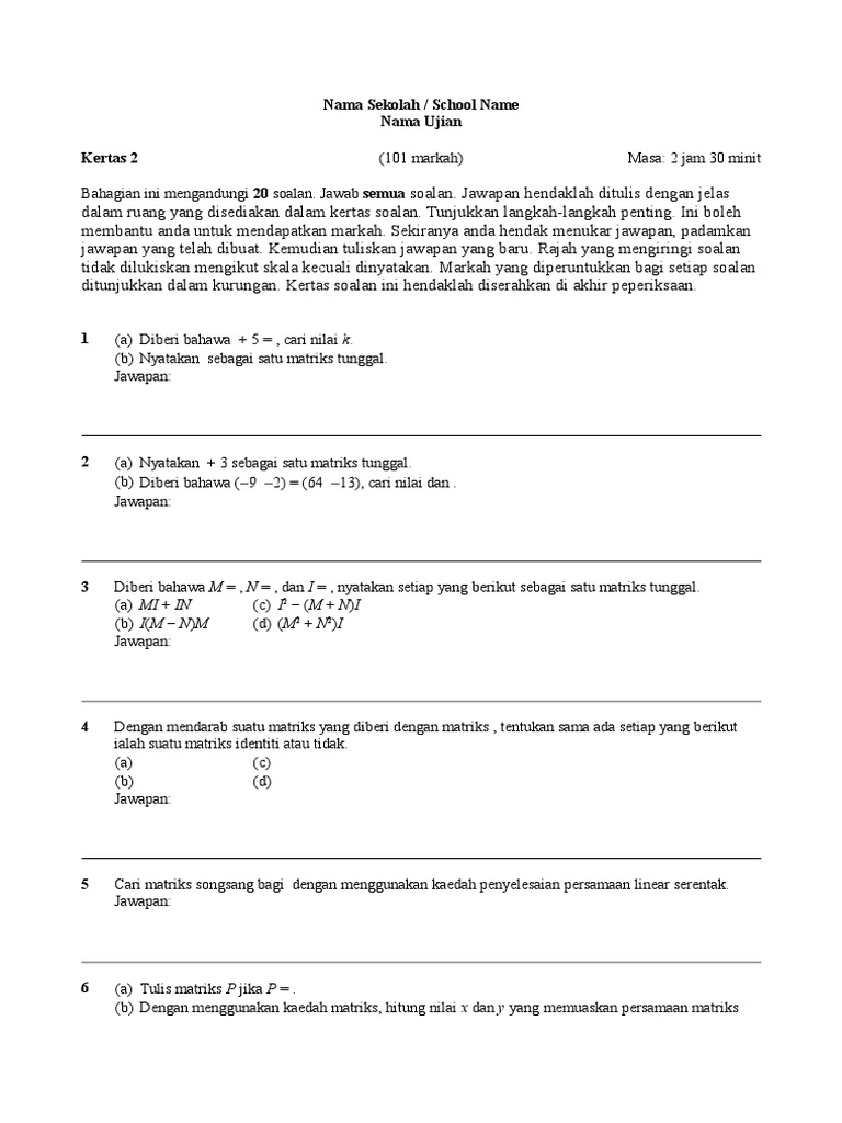 Contoh Soalan Persamaan Linear Serentak Pt3 - Wiluk Quotes