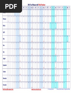 2016 Year Planner Week Numbers
