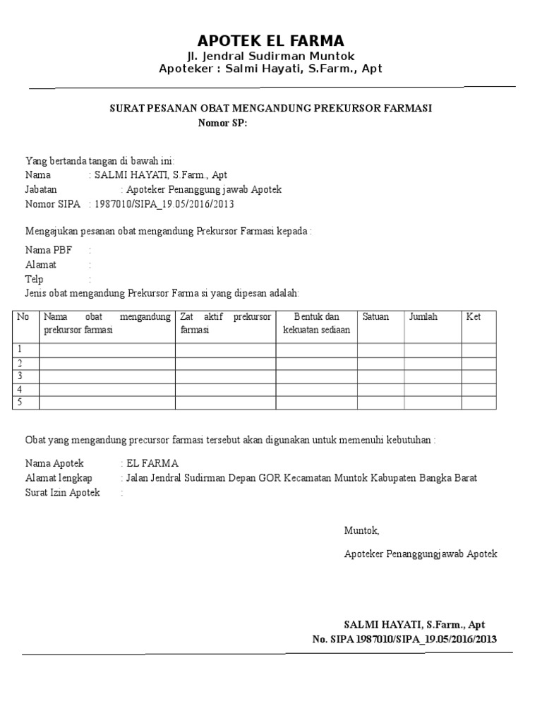 Surat Pesanan Prekursor Obat yang keras OK.