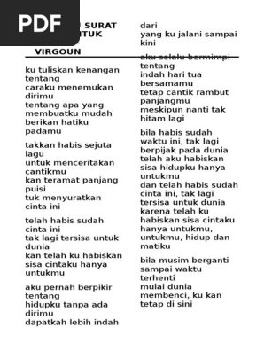 Lirik Lagu Surat Cinta Untuk Starla
