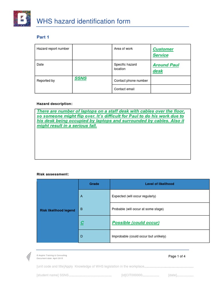 WHS Hazard Identification Form PDF