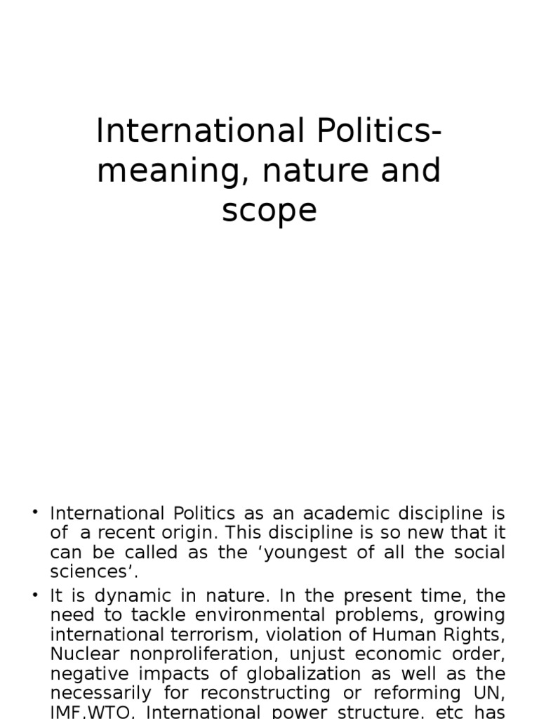 INTERNATIONAL POLITICS DEFINITION MEANING NATURE AND SCOPE intelligence overview