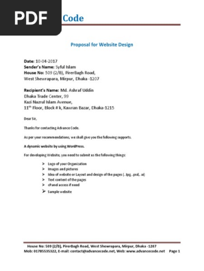 Proposal for Website Design & Development Company in Dhaka Bangladesh