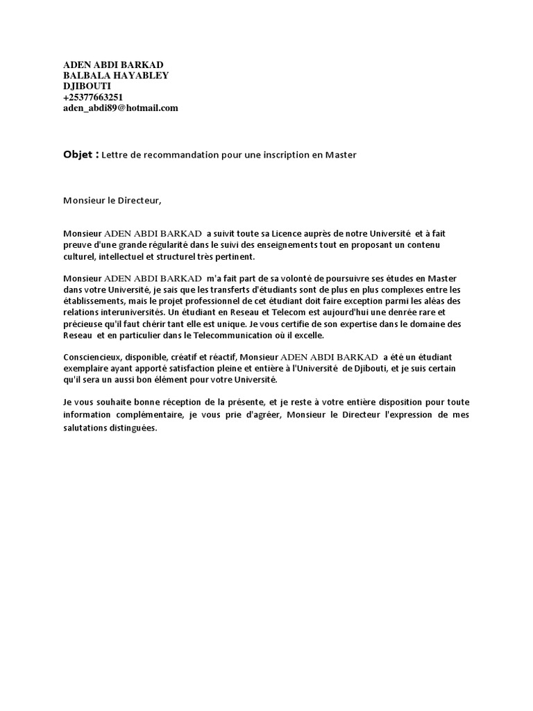 Vous En Souhaitant Bonne Réception En Anglais Lettre de Recommendation | PDF