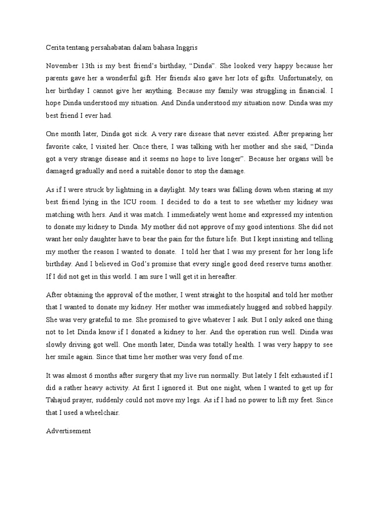 Cerita Tentang Persahabatan Dalam Bahasa Inggris