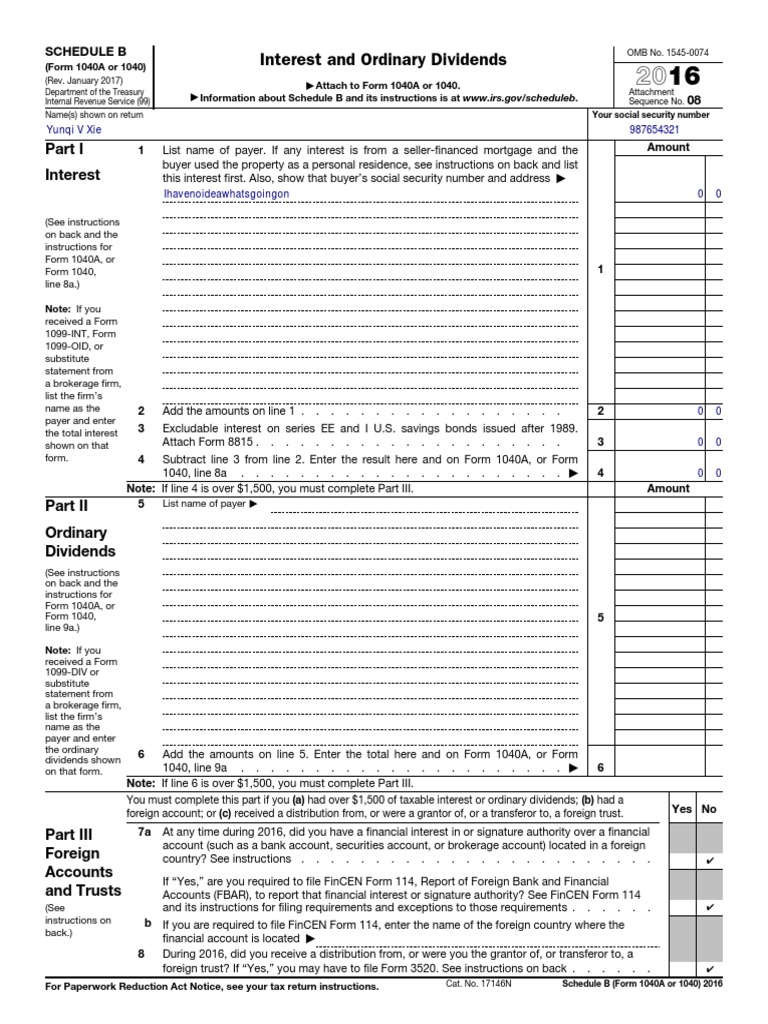 2016 Form 1040a or 1040 Schedule B | Irs Tax Forms | Bonds (Finance)