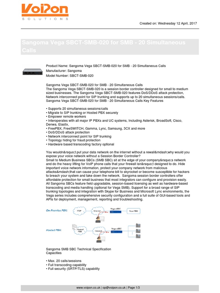 Sangoma Vega Sbct-smb-020 For SMB - 20 Simultaneous Calls l1 | PDF ...